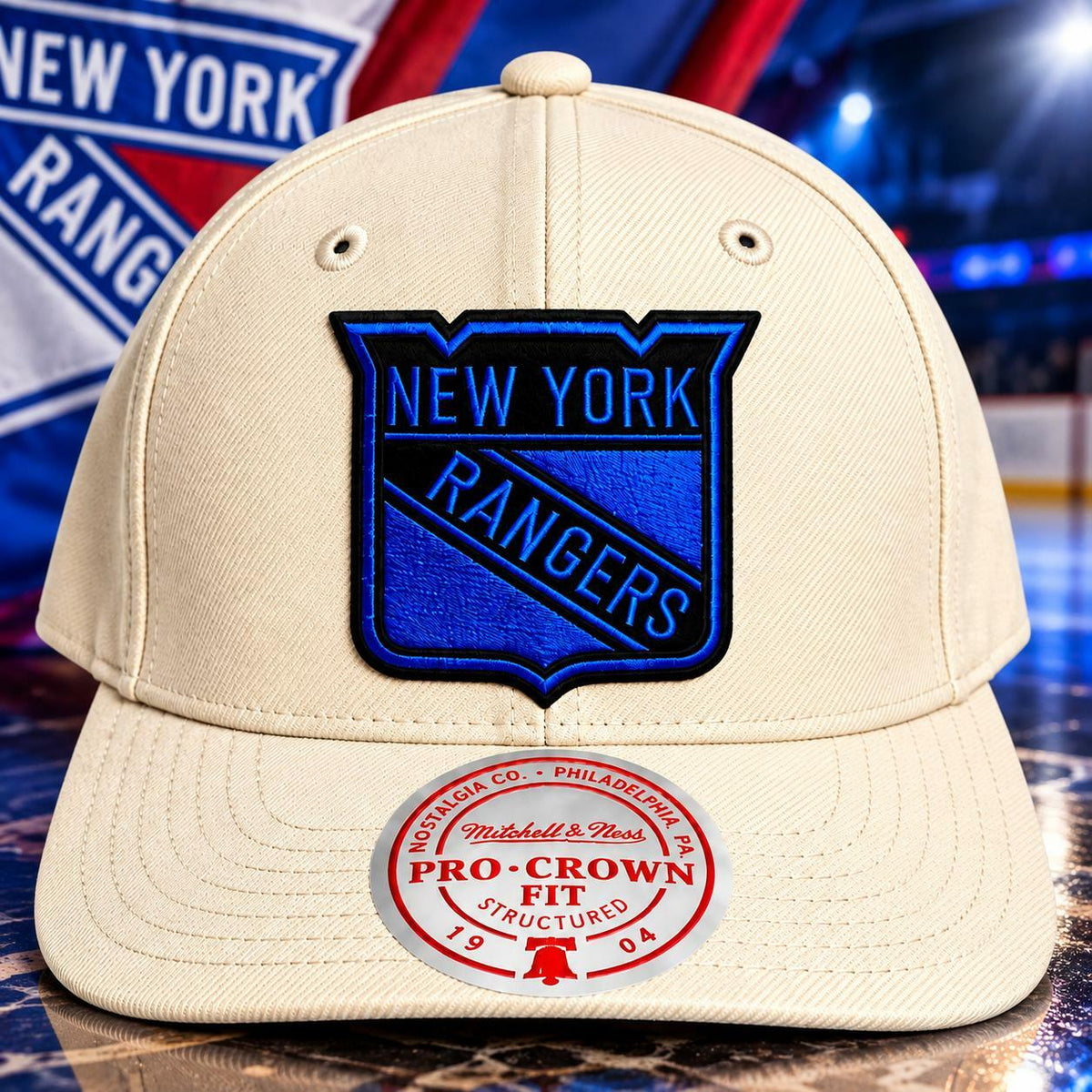 New York Rangers Mitchell & Ness Pro Crown Snapback Hat Cream NHL New OSFA